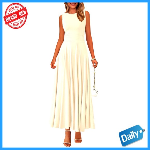 Sleeveless A-Line Maxi Dress Stretch Tank Flowy Long Boho Chic Casual